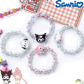 Sanrio Kuromi Cinnamoroll Crystal Bracelet Kawaii MyMelody Bracelet Super Fairy Sweet Couple Beaded Hand Rope Head Rope Girl Toy