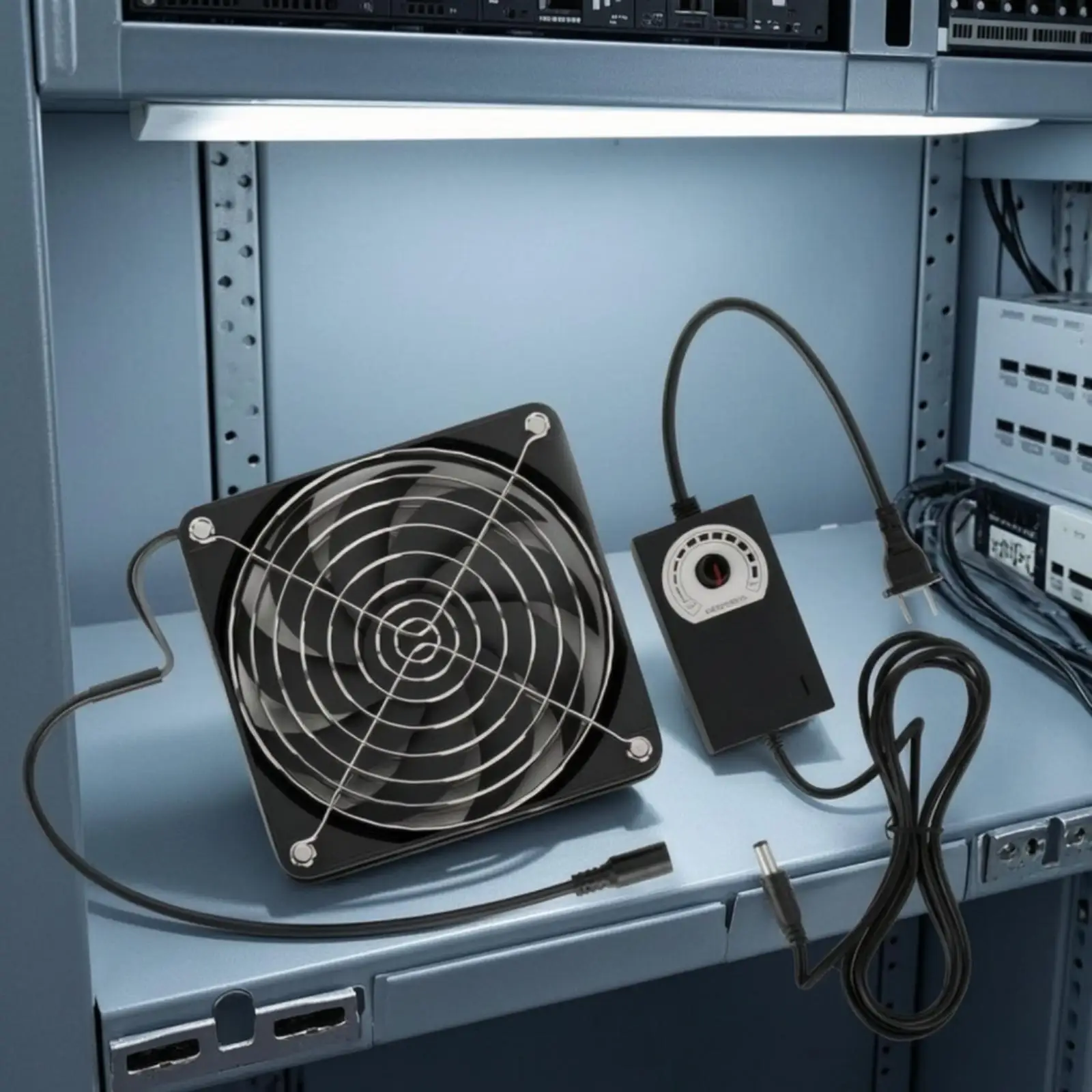 12V Adjustable Speed Cooling Fan with 220V Adapter for Electronics Ventilation Copper Wire Motor 2800 RPM