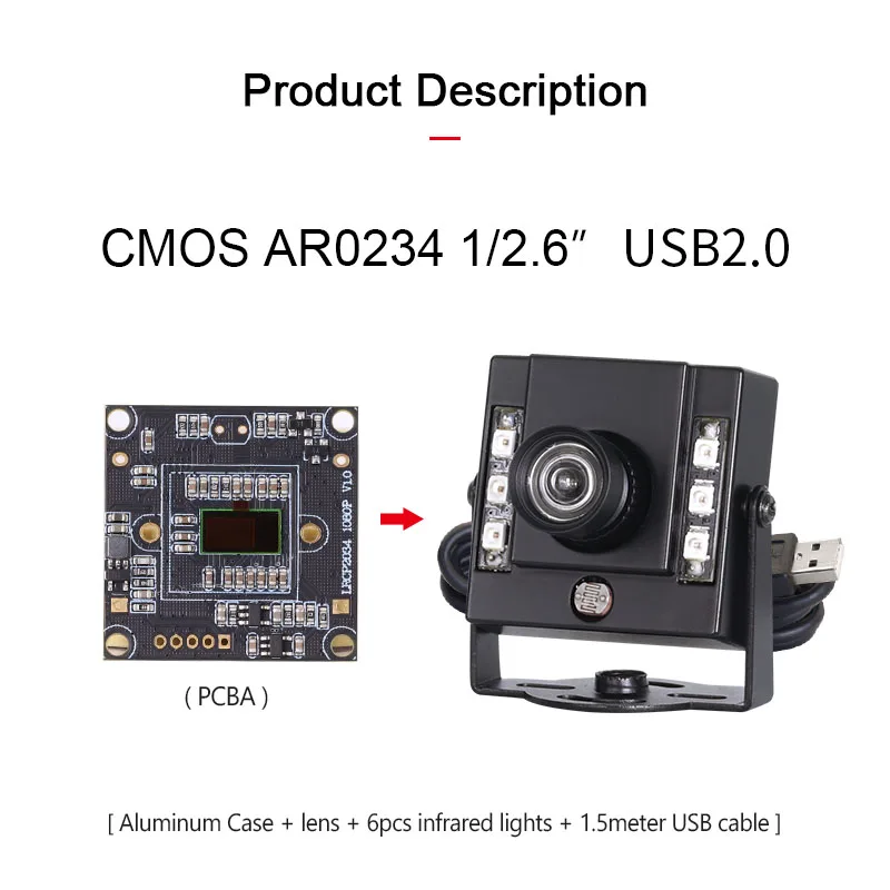 14209 1080P 3306 AR0234 3mm 95degrees distortionless IR850 Color global exposure 120fps USB Infrared Mini camera