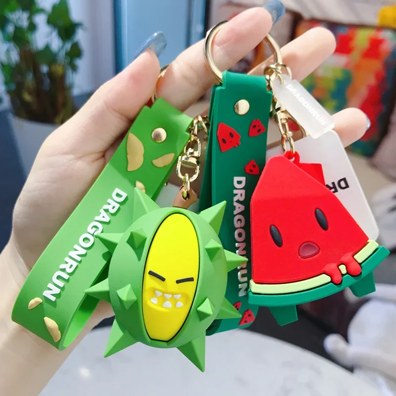 New Cartoon Cute Fruits Keychain Cute Watermelon Durian Pineapple Keychains for Women Men Key Chain Car Key Ring Jewelry Gifts