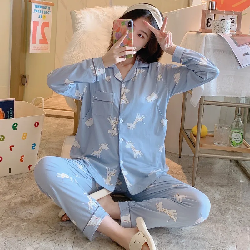 Spring, Autumn And Summer 2 Piece Nursing Clothes Loose Monthly Clothes Maternity Pajamas Breastfeeding Homewear Pajamas