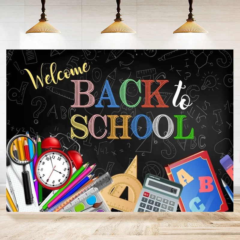 Welcome Back To School Photography Backdrop Pencil Chalk Graffiti Cartoon Blackboard Background First Day Of School Party Banner