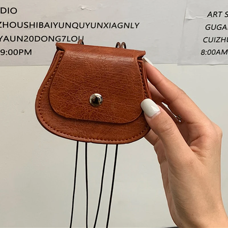 Super Mini Crossbody Bag for Women Leather Coin Purse Handheld Wallet Girl's Mini Saddle Bag Earphone Key Case Children's Gifts