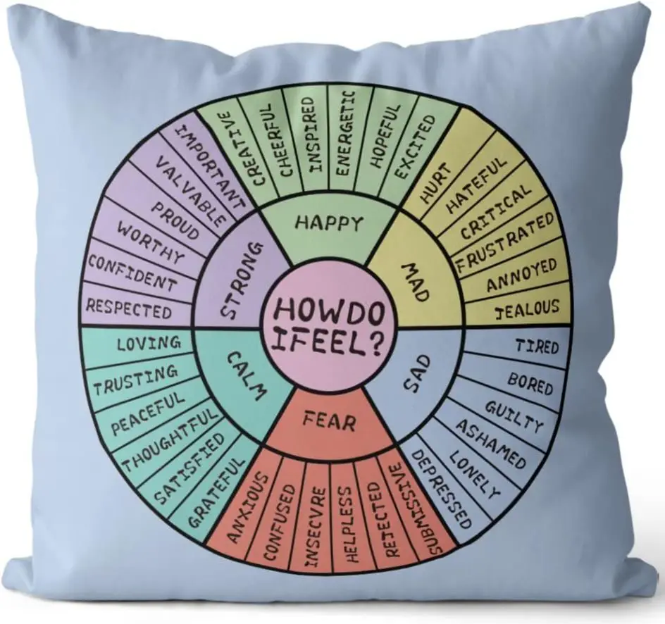 WUZIDREAM Wheel of Emotions Feelings Chart Pillow Covers Cozy Pillowcases Home Decor Physical Therapist Gifts