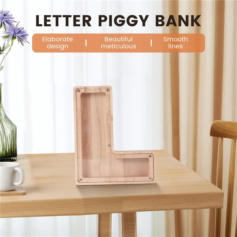 A72Z Wooden Personalized Piggy Bank Alphabet For Kids Money Jar Coin Adults Saving Box Letter Decor