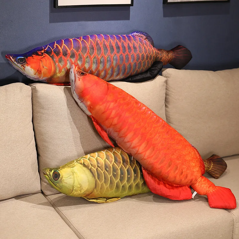 30 ~ 100cm ouro arowana brinquedo de pelúcia recheado fantasia carpa como real roxo dourado vermelho koi peixe plushie peluche decoração para casa animais de estimação presente