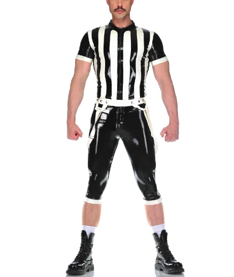 

100% Latex UniformMann Sklaventop kurz and Short Black White Suit Halloween S-XXL