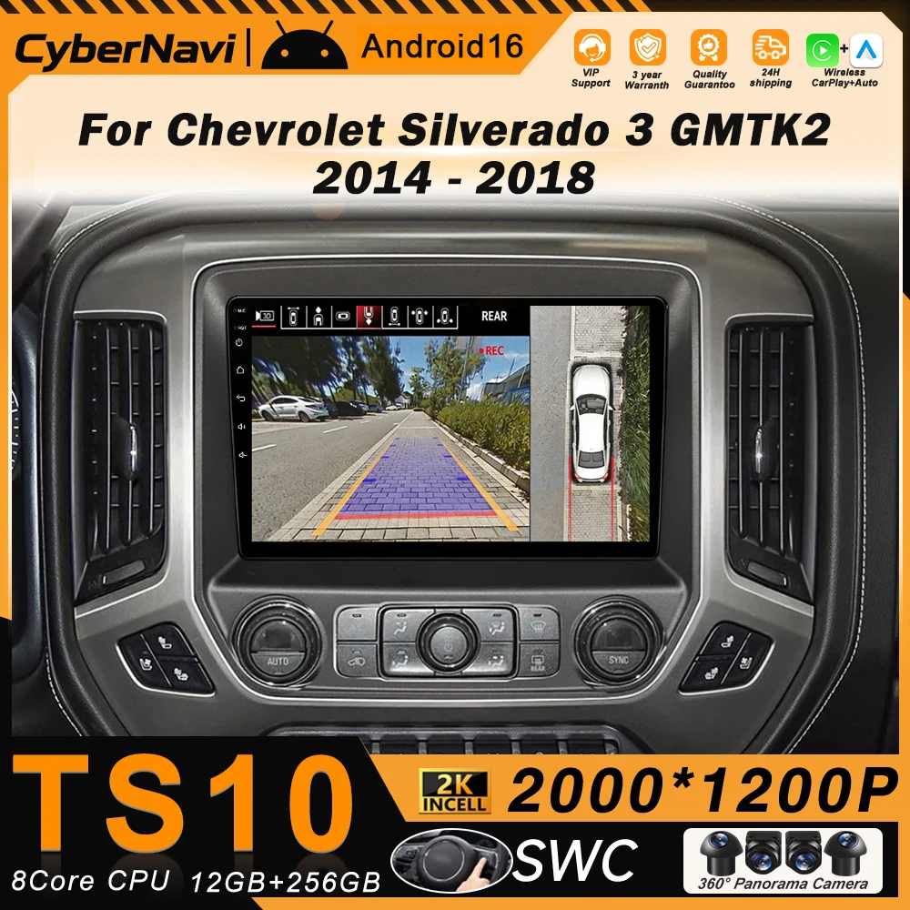 Android Auto Car Radio Multimedia For Chevrolet Silverado 3 GMTK2 2014 - 2018 Wireless Carplay No 2din DVD Stereo Bluetooth GPS