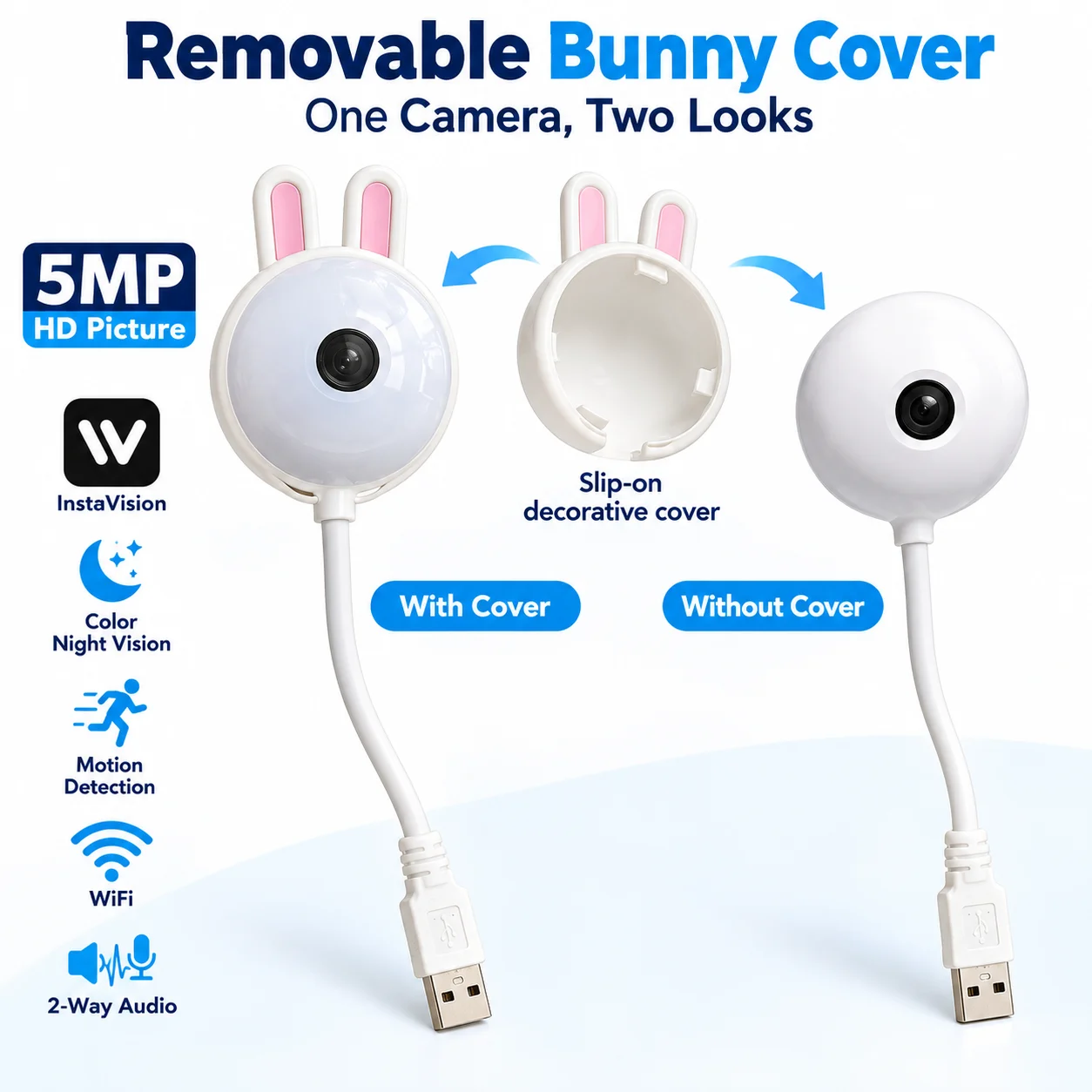 Wireless 5MP WiFi Indoor Camera Mini USB Light Bulb Design Motion Detection 2-Way Audio Baby Monitoring Home Pet Surveillance