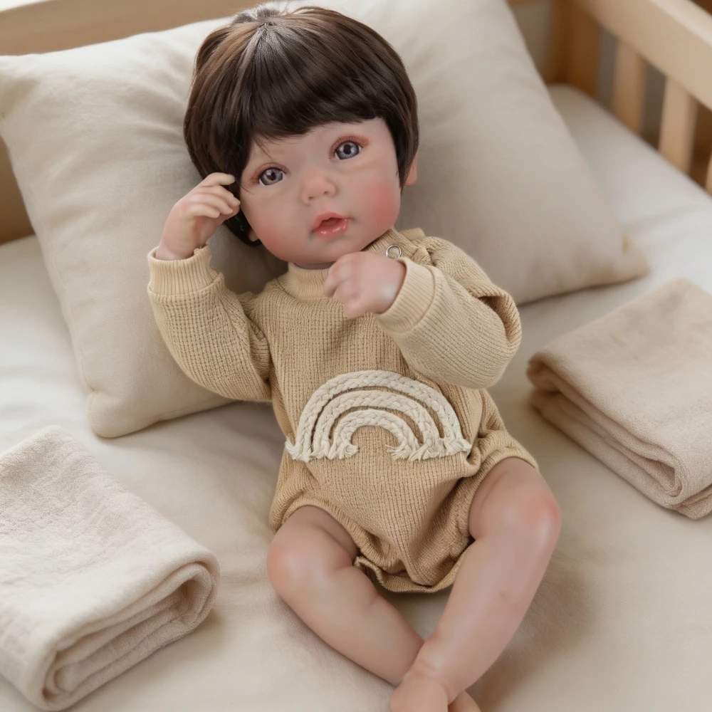 Realistic all vinyl 46cm boy doll toy Paste hair 3D painted skin reborn doll Suitable as a birthday or holiday gift for children