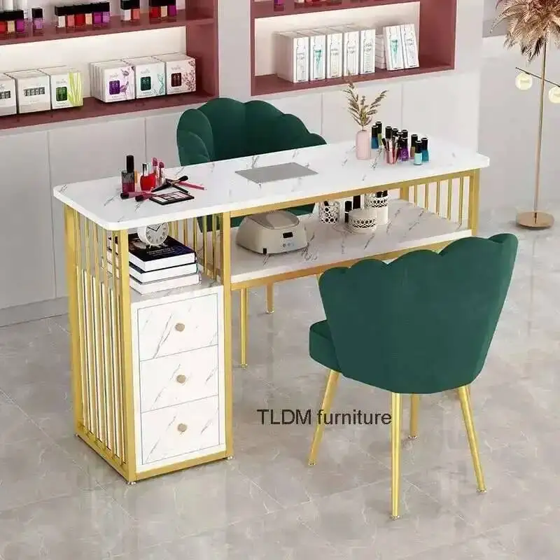

Beauty Light Professional Luxury Table Salon Manicure Nail Table and Chair Set with Built-in Vacuum Cleaner Home Makeup Tables