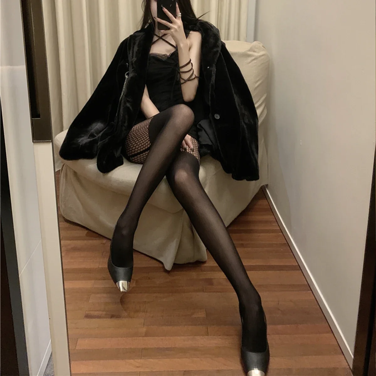 Garter Belt Mesh Patchwork Romantic Cosy Lace Tights Stripper Lovers' Transparent Glamour Party Pantyhose Woman Special Edition