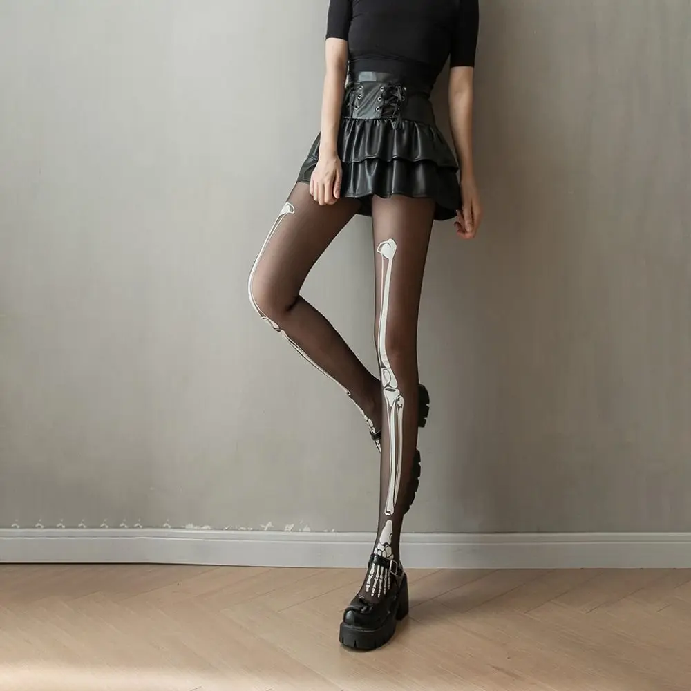 Transparent Glow in The Dark Luminous Pantyhose Butterfly Balck Printing Tights Heart Pattern Elastic Sexy Pantyhose Girl