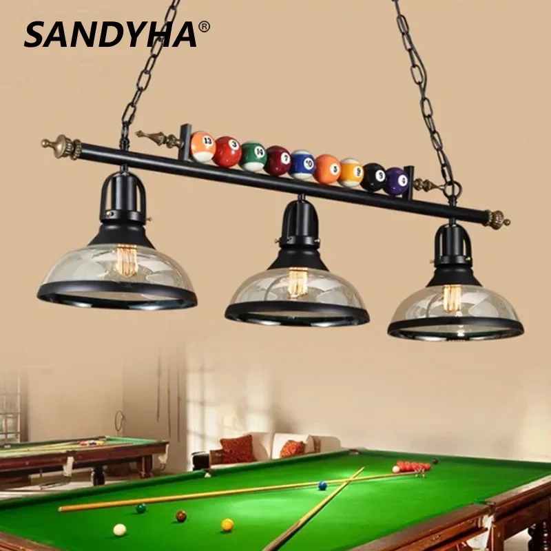 

SANDYHA Retro Creative Billiard Chandeliers Restaurant Home Decor Industrial Style LED Pendant Lamp for Dining Room Lighting