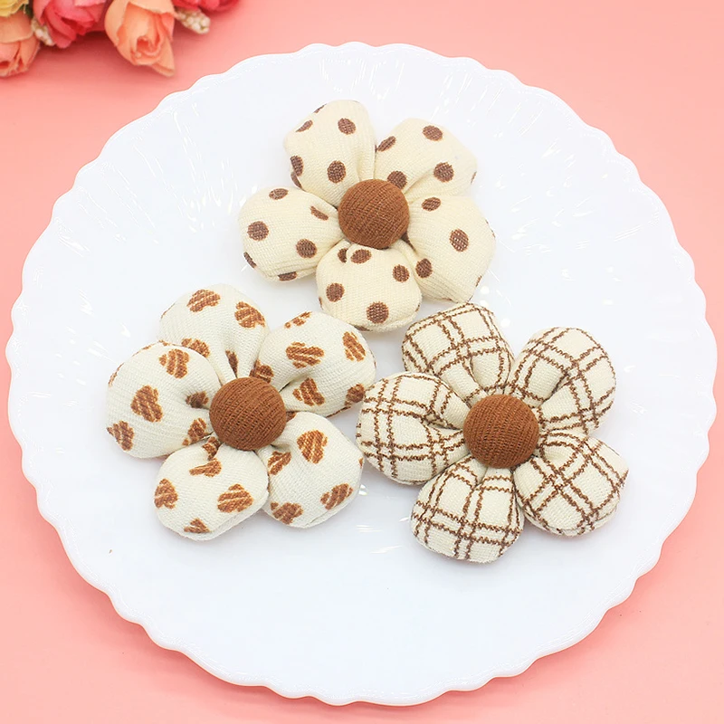 10Pcs Plush Five Petal Flower Appliques For Clothes Hat Sewing Brooch Accessories DIY Headwear Hair Clip Bow  Patches