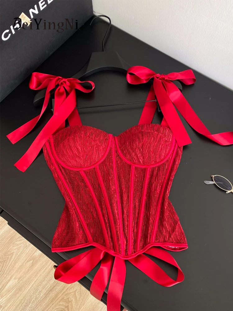 Beiyingni Red Sexy y2k Tops Women Summer Slim Sensual Bustier Clubwear Tanks Top Female Casual Ball Gown Hotgirl Corset Camis