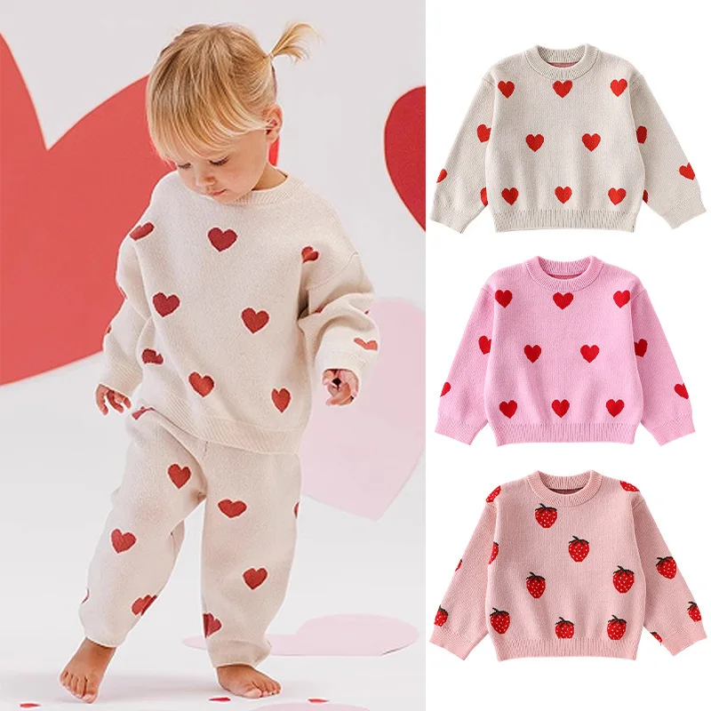 Children Cozy Valentine's Day Clothes Lover Cardigan Heart Sweater Toddler Knitwear Autumn Winter Sweetheart Jumper