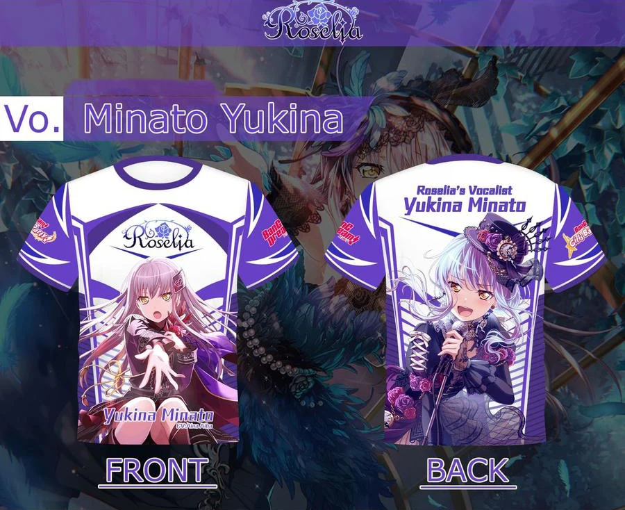 Yukina Minato Roselia Anime Tees 2025 New BanG Dream 5-Person Girl Band Role Playing 3D Print T-shirt Men Women Harajuku Y2k Top