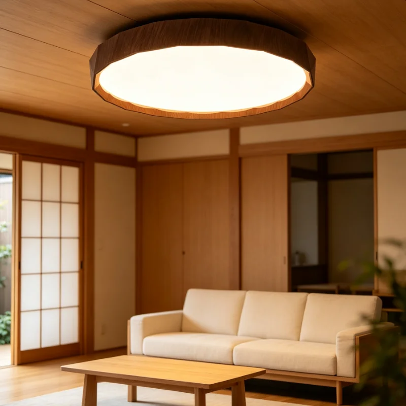 Wood Grain Ring Ceiling Light Modern Geometric LED Flush Mount Lamp For Living Room Bedroom Decor