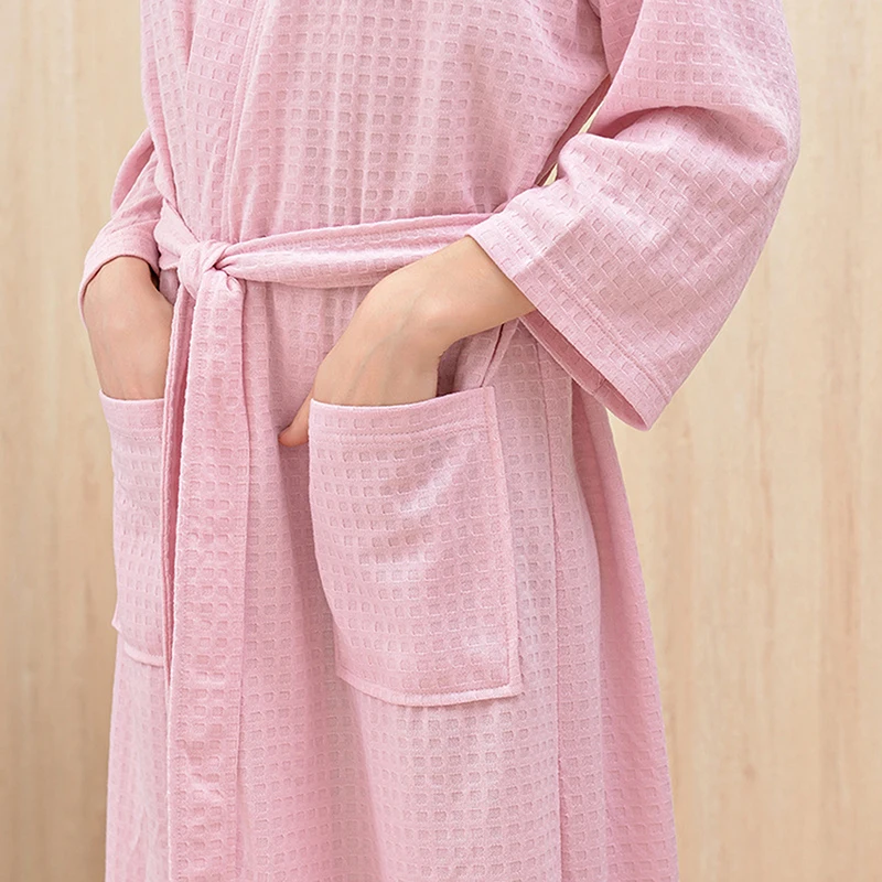 Waffle Transparent Bathrobe Men Summer Thin Robe Shower Women Plaid Dressing Gown Knee Length Breathable Nightgown Home Cloth