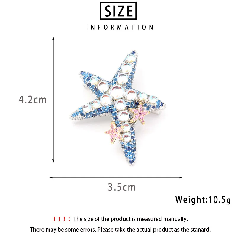 New Dreamy High-end Exquisite Zircon Inlaid Blue Starfish Brooch Temperament Marine Life Accessory Pin for Men and Women