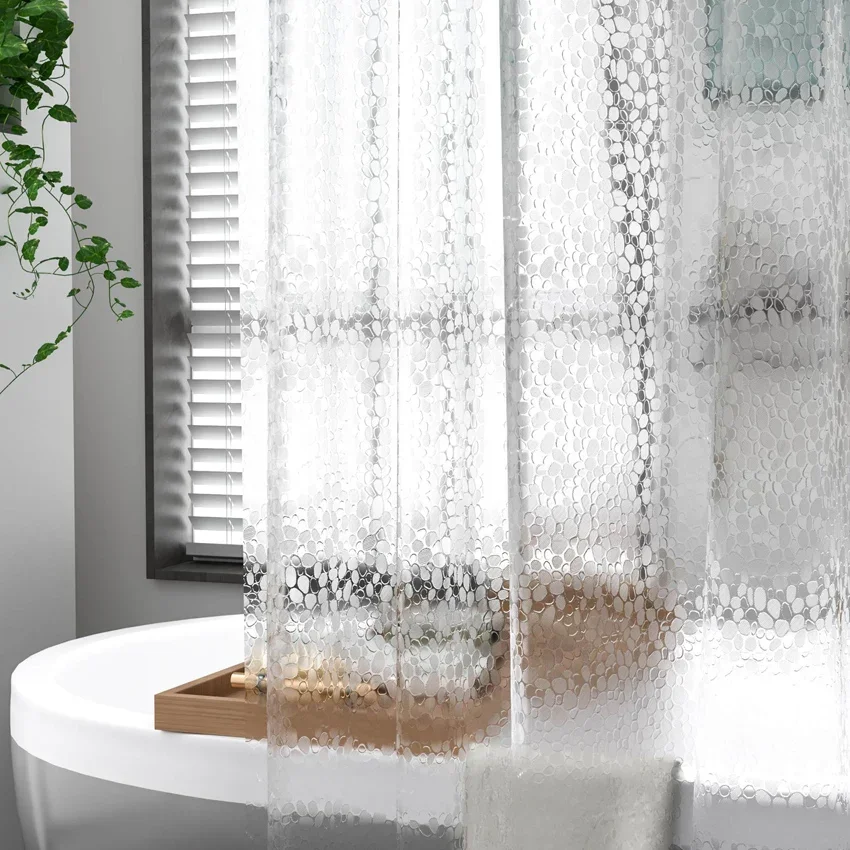 Clear Pebble Shower Curtain Transparent Waterproof Geometric PEVA Bath Curtains Liner for Bathroom Bathtub Bathing Cover Modern