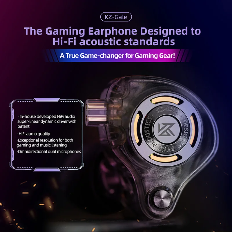 KZ Gale in-ear gaming headphones, professional dynamic driver configuration, e-sports low-frequency metal earbuds, ergonomic in- — product photo 1 of 1