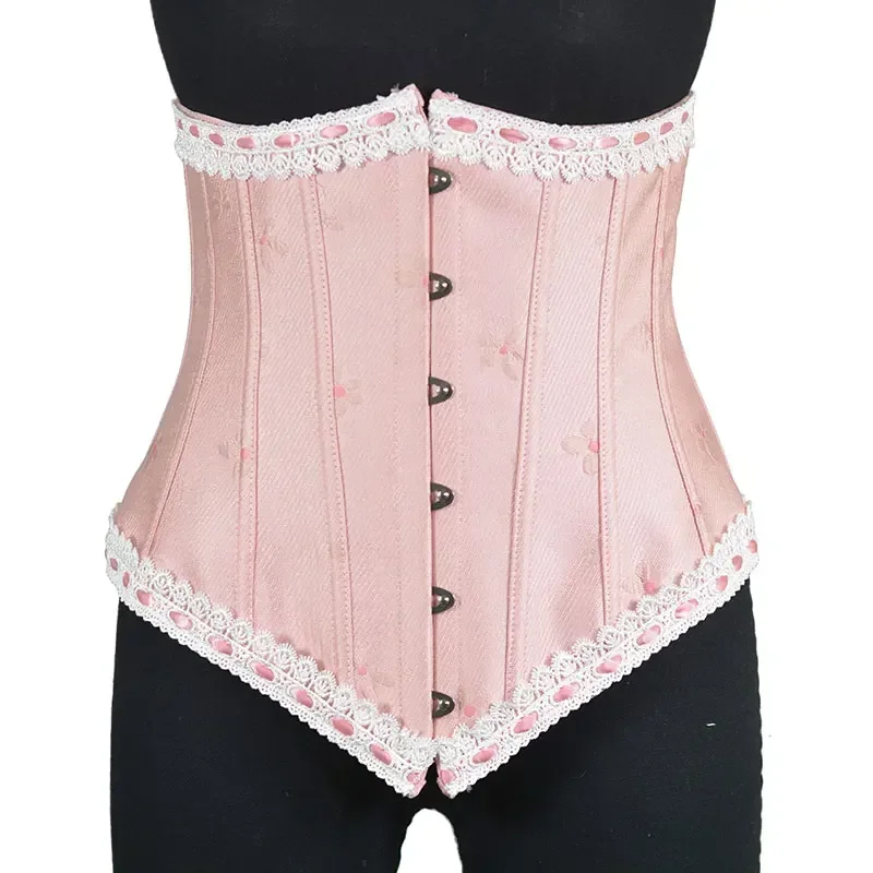 

Pink Vintage Embroidery Underbust Corset Sexy Women Belt Slim Waist Lace-up Corsets Body Shaper Elegant Dress Lolita Girdle