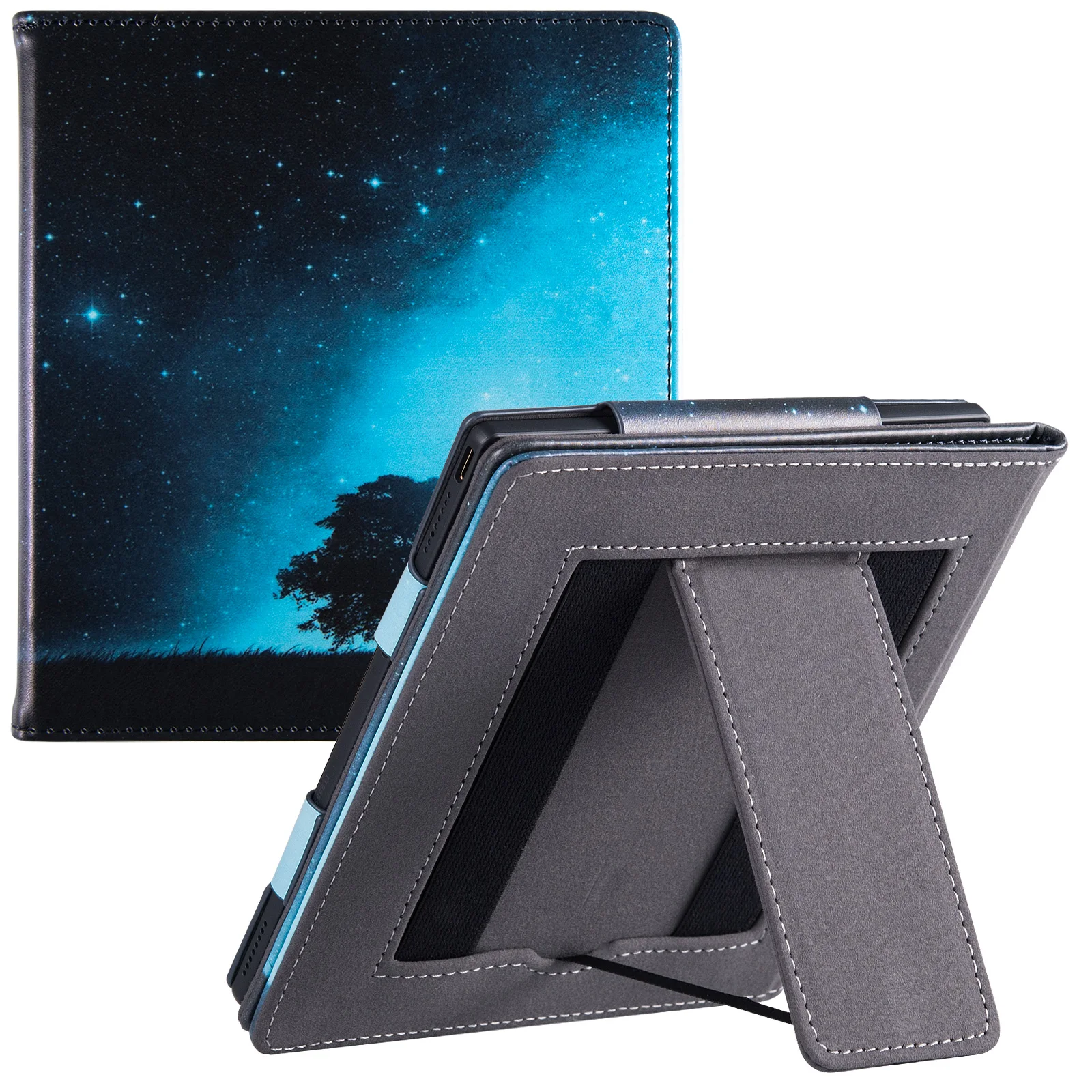 Stand Case for Onyx Boox Tablet Go 7 Color/Boox Page e-Reader - PU Leather Protective Cover with Two Hand Straps/Auto Sleep/Wake