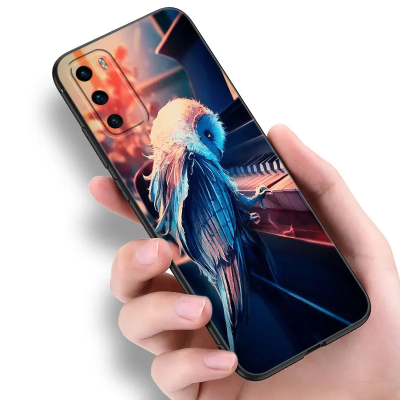 Animal Owl Cute Black Phone Case For Huawei P20 P30 P40 Lite P60 Art Pura 70 Ultra P50 Pro P50E P Smart 2018 2019 2020 2021 image 5