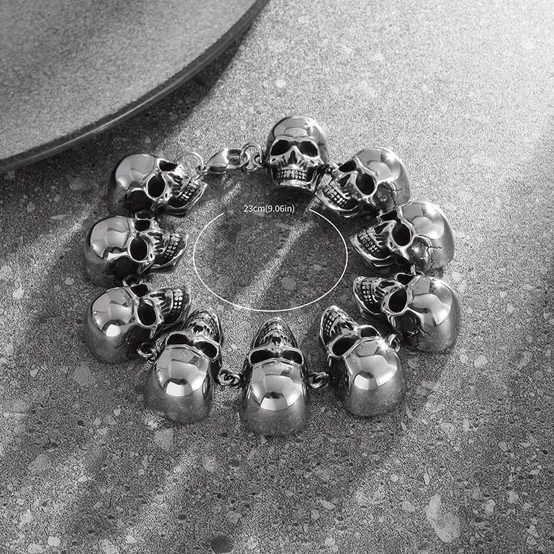 Gothic Hell Demon Ghost Head Bracelet Full Skull Bracelet Men\'s Motorcycle Punk Rock Halloween Jewelry Accessories