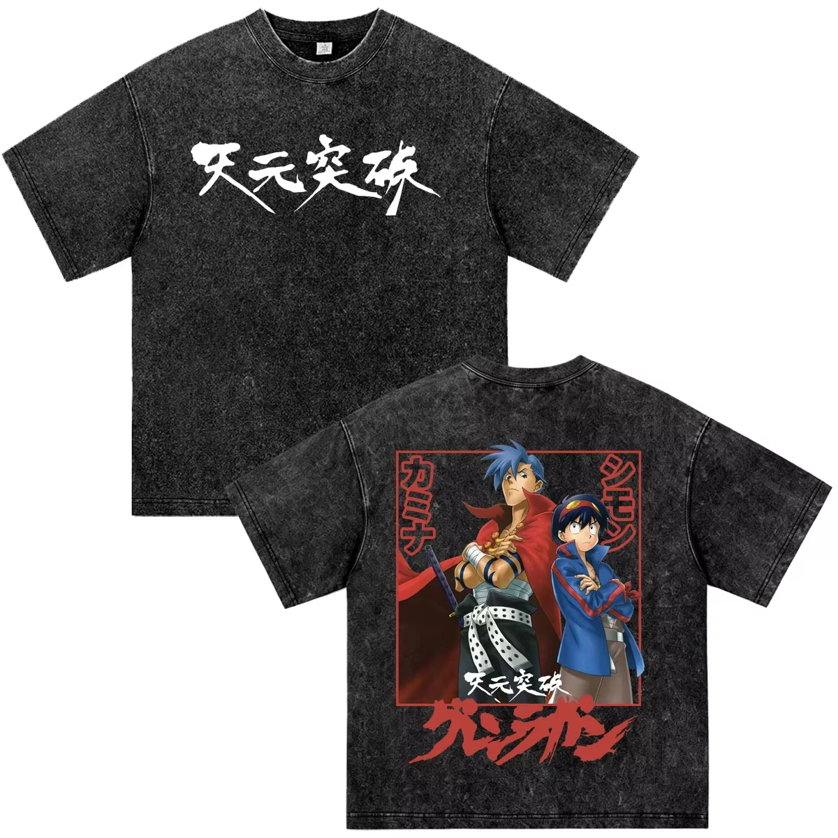 Tengen Toppa Print Washed T-shirt Oversized Unisex Men Women Fashion Harajuku Casual Cotton Vintage Loose Streetwear Trendy tee