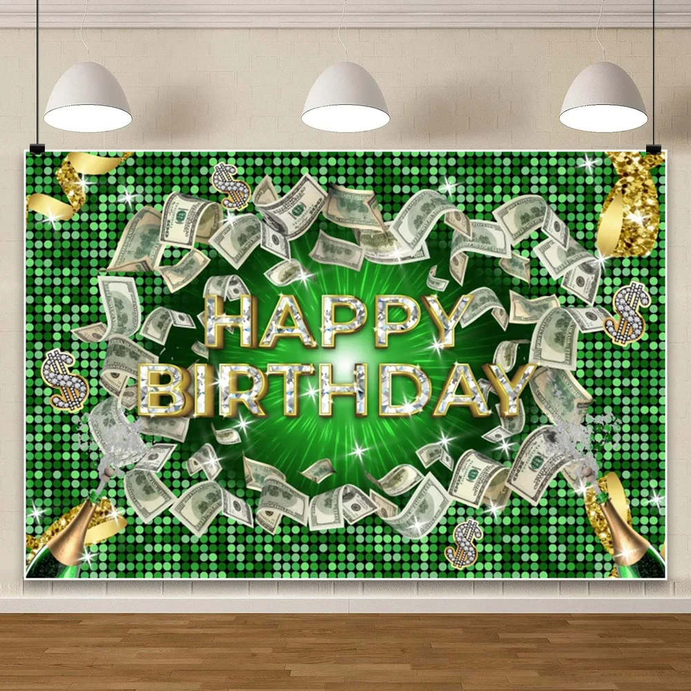 大人の誕生日の写真の背景、キラキラシャンパン、ハッピーバースデーゴールドのコインの背景、パーティーの装飾バナー
