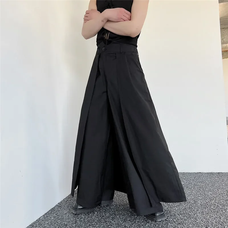 Designer's Irregular Multi-layered Kimono Skirt Bell Bottoms Men's Asymmetrical Samurai Sword Kimono Pants Casual Scene