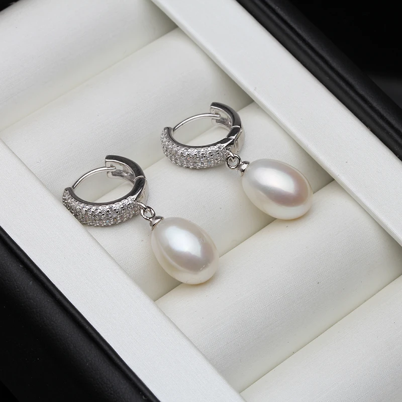 925 Sterling Silver Earrings For Women,Natural Freshwater Pearl Hoop Earrings Anniversary Gift