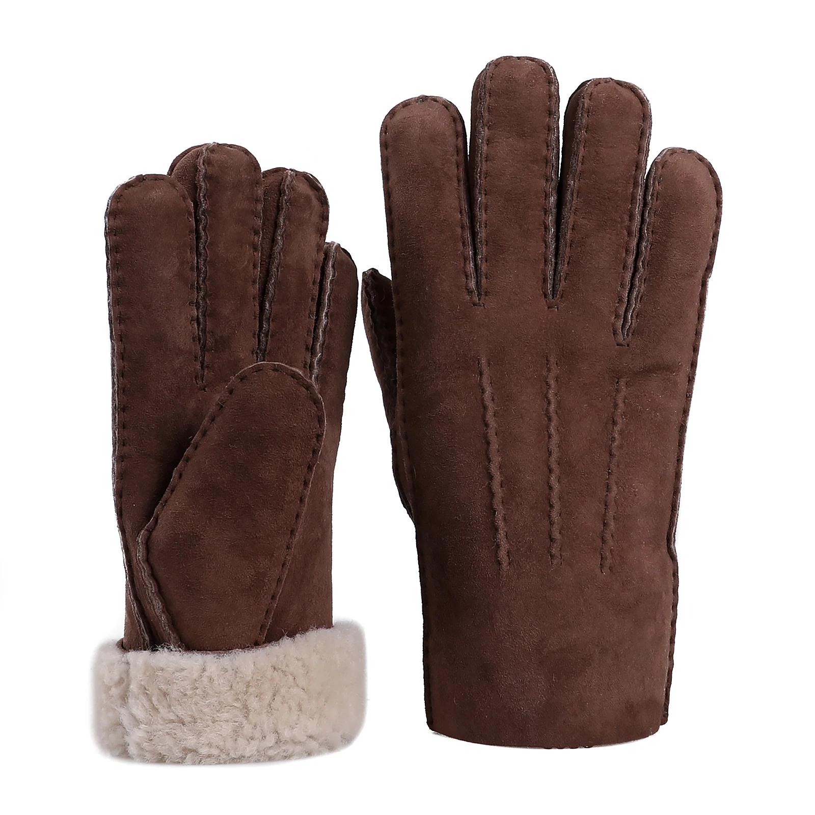 BOONJOVIA Unisex Winter Genuine Shearling Wool Gloves Cold Weather Leather Glove Handmade Thick Soft Warm