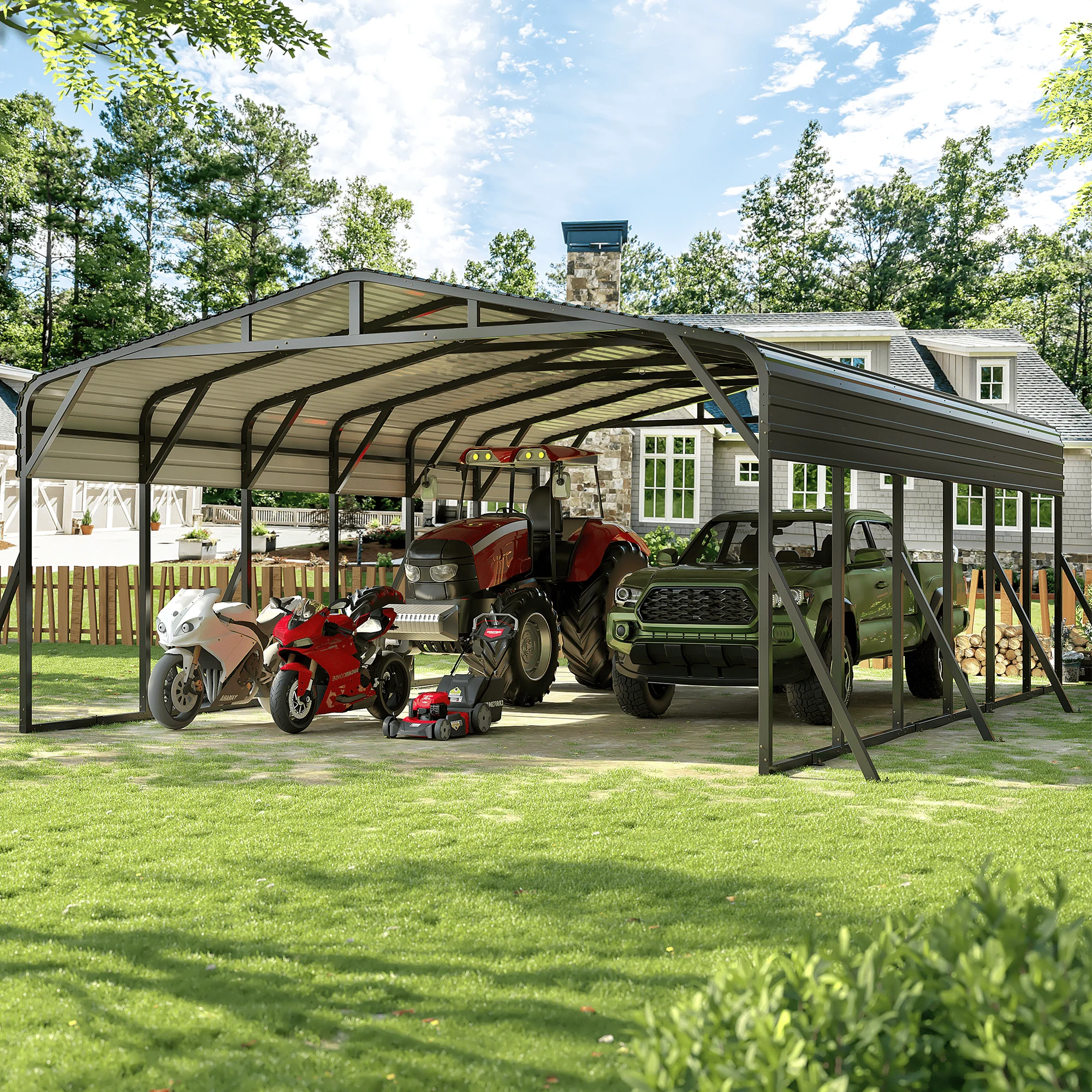 20x30FT Metal Carport Shelter, Heavy-Duty Galvanized Steel, Reinforced Base, Portable Freestanding Cover for All Ve
