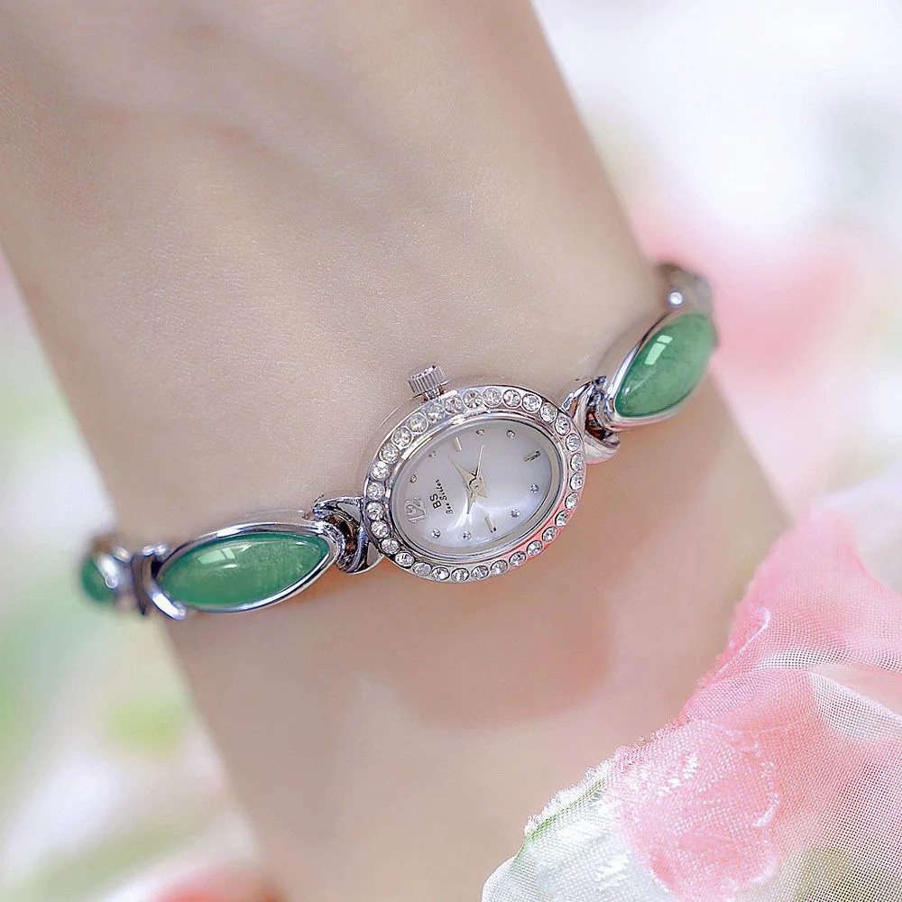 Natural Jade Women’s Bracelet Watch Luxury Gold Silver Quartz Wristwatch Elegant Ladies Dress Watch High Quality Gift