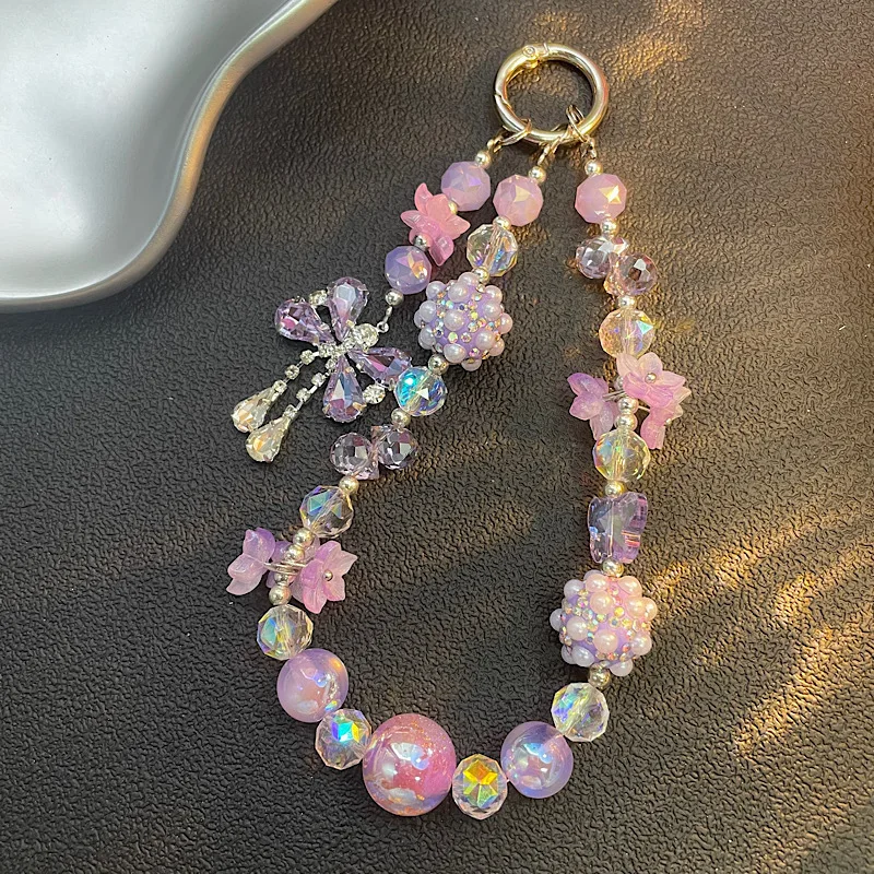 

Light Luxury Exquisite Amethyst Bead Bracelet Wrist Short Hanging Rope Phone Case Car Keychain Bag Pendant Trendy