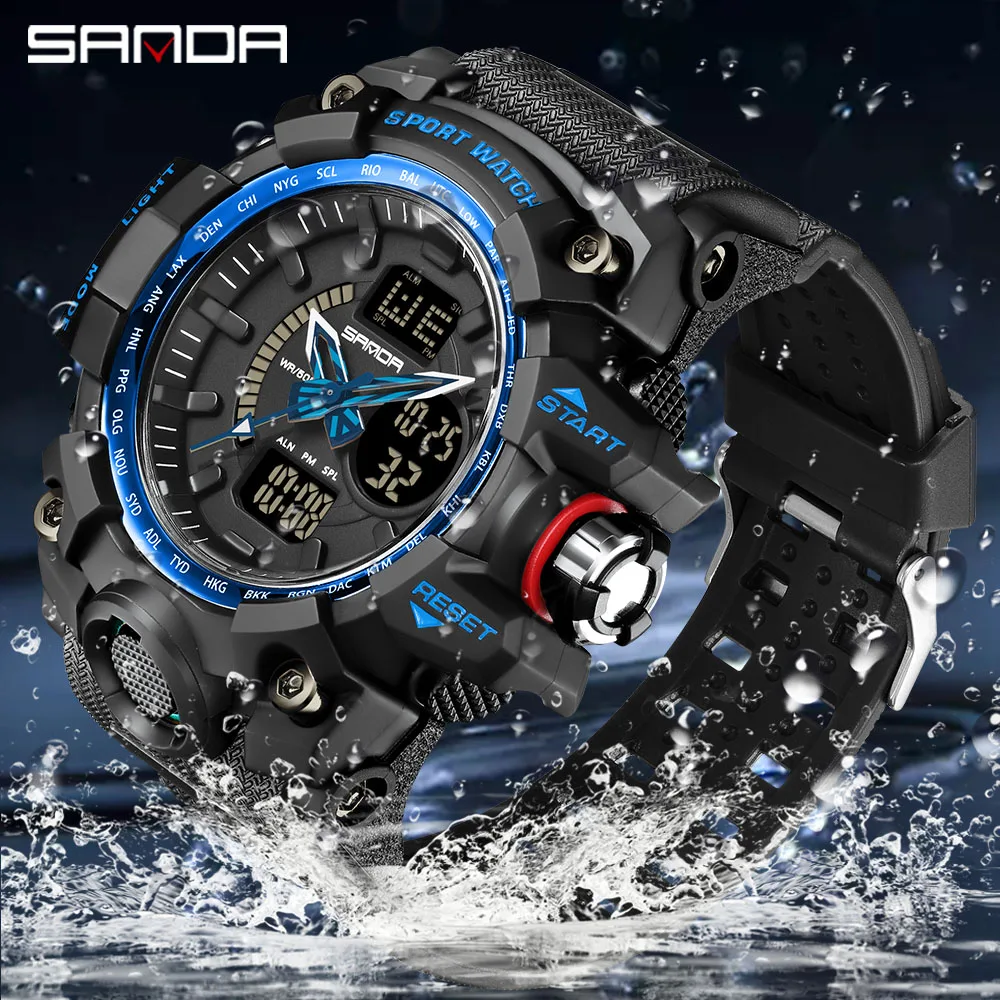 

2023 SANDA Brand New Military Watch Dual Display Men Sports Watches G Style Digital Waterproof Watches Relogio Masculino 3132