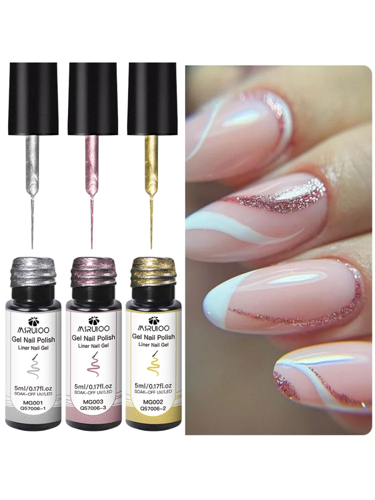 3pc glitter forro gel polonês conjunto prata ouro diy arte do prego semi permanente pintura gel kit