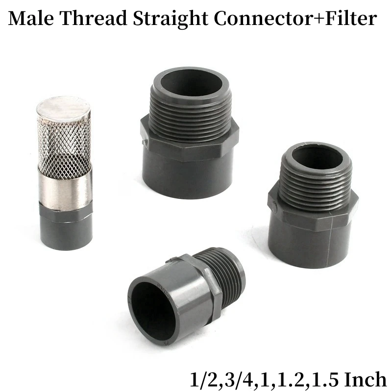 

1/2Pcs Grey PVC Male Thread Straight Connector Garden Irrigation Pipe Fitting Filters Aquarium Fish Tank Feedwater Joint Filters