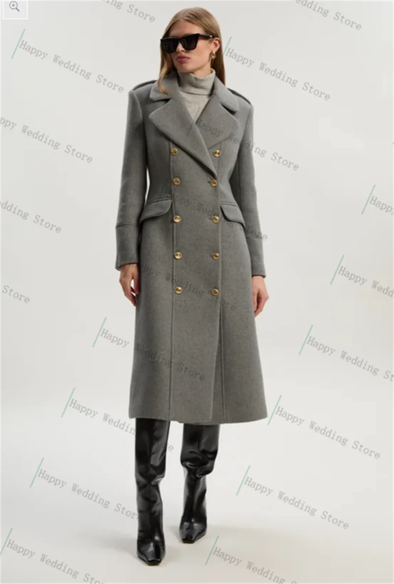 

Long Grey Wool Cashmere Women Suit Skirt 1 Piece Blazer Prom Dress Overcoat Winter Autumn Formal Office Lady Customized Jacket