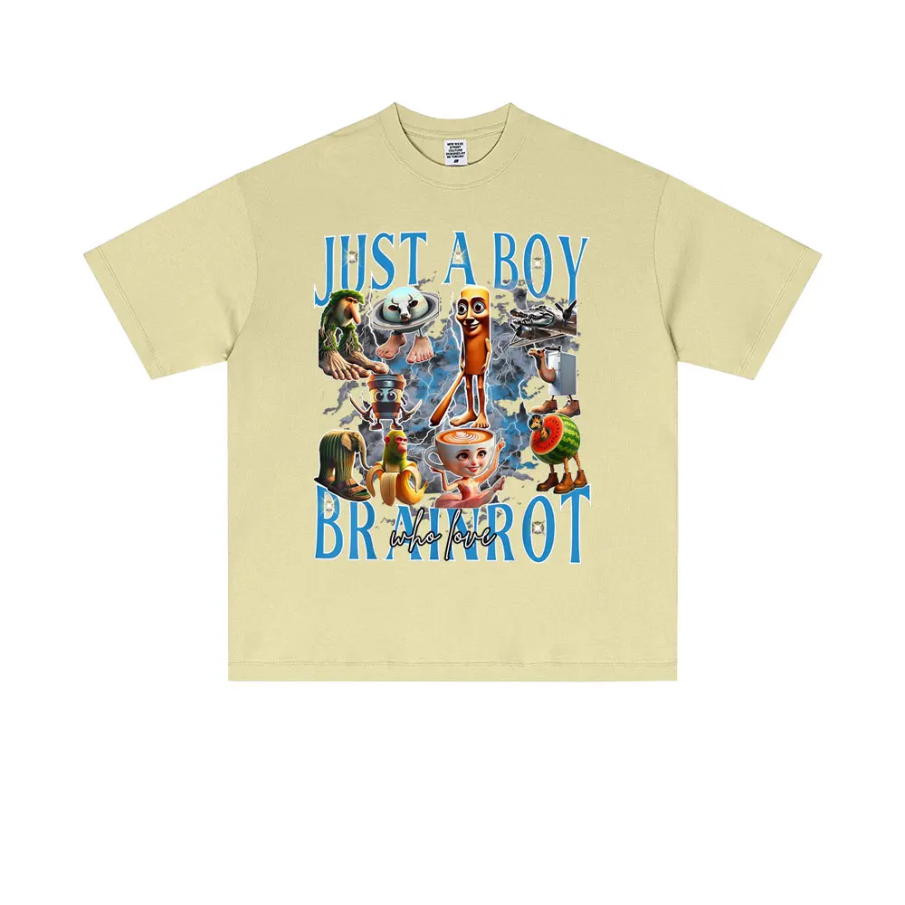 تي شيرت Just A Boy Br Ainr Ot مضحك ميمي تي شيرت إيطالي Brainrot Brr Brr Patapim Tralalero Tralala Bombardiro Crocodilo تي شيرت للجنسين