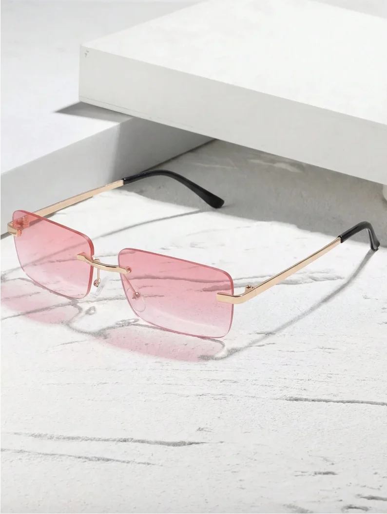 1 pair of unisex metal rectangular frameless dopamine sunglasses, suitable for a vacation atmosphere, travel, sporty style, driv