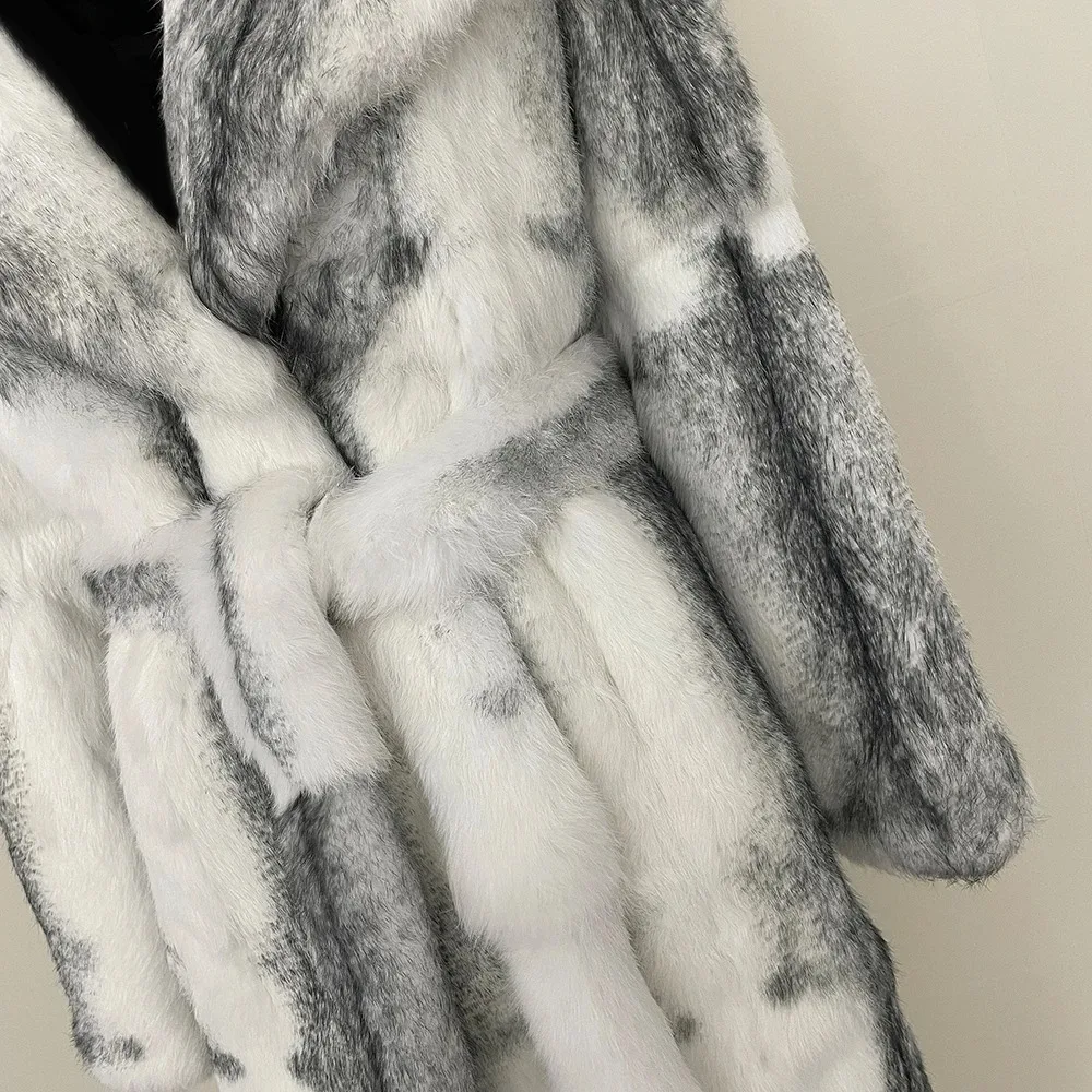 Real Fox Fur Coat 2024 Autumn Winter Luxurious Fur Thickened Warm Hooded Real Rabbit Fur Coat Women Long Natural Fur Coat