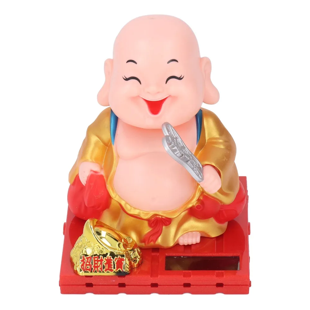 Plastic Light Waving Buddha Ornament 3.43x4.33in Red, Gold Indoor Symbolic Buddha Decor Light Activated Swinging Arm
