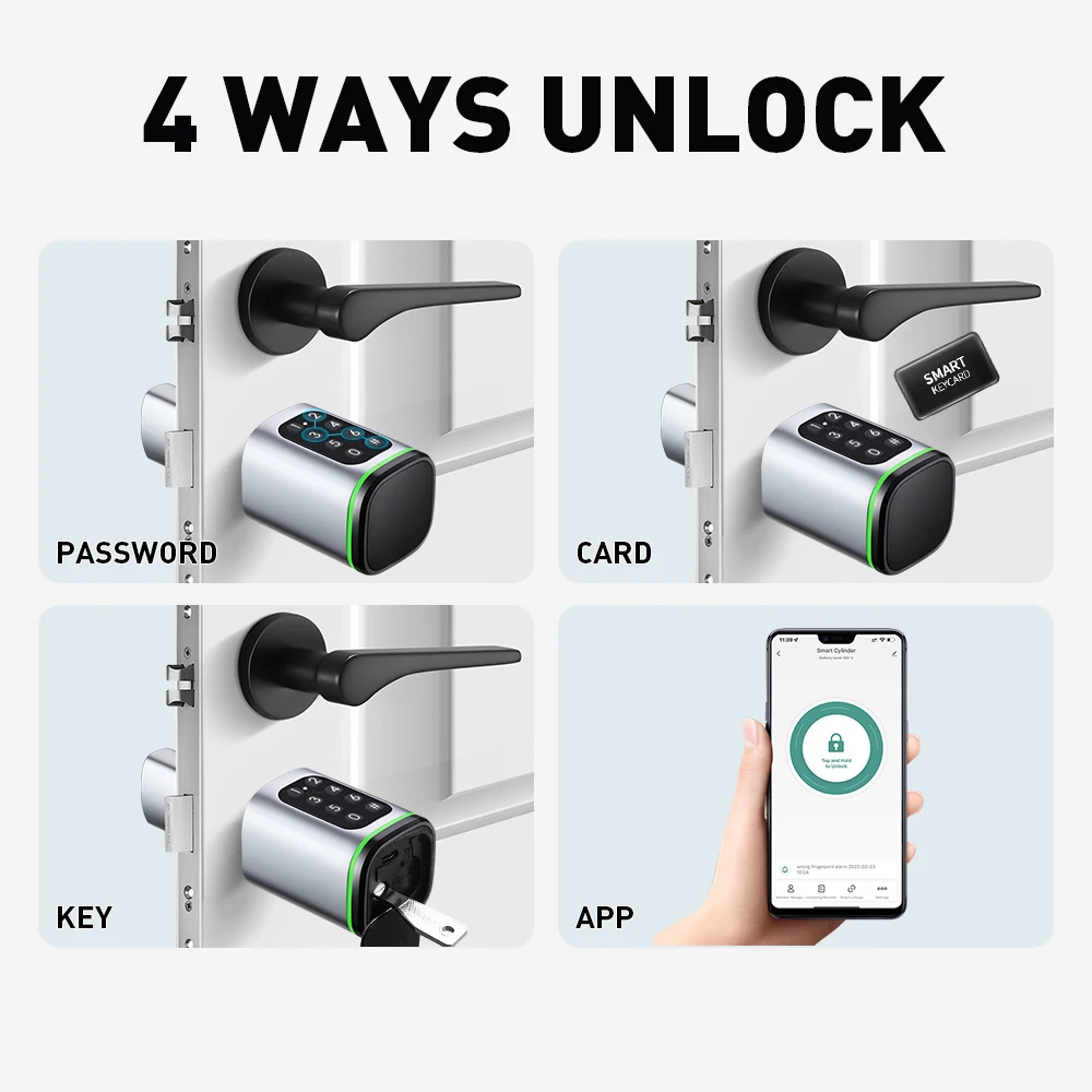 Zemismart Tuya BLE Smart Digital Lock DIY Cylinder Electronic Lock APP Key IC Card Password Unlock for Apartment Hotel Security