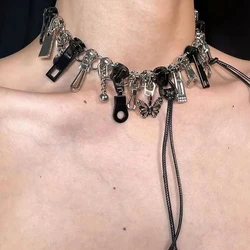 Y2k Hip Hop Choker Star Pendant Leather Rope Collarbone Chain Zipper Necklace Fringe Chain Head Women's Fashion Jewelry