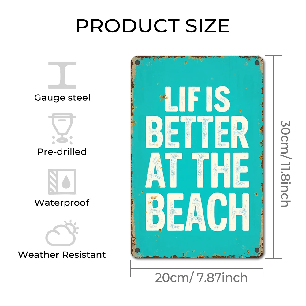 لافتة فنية مسطحة ثنائية الأبعاد، عتيقة للشاطئ أفضل، علامة فنية جدارية معدنية سهلة التعليق في الهواء الطلق، ديكور لوحة المزرعة، ديكور مثالي للهدايا